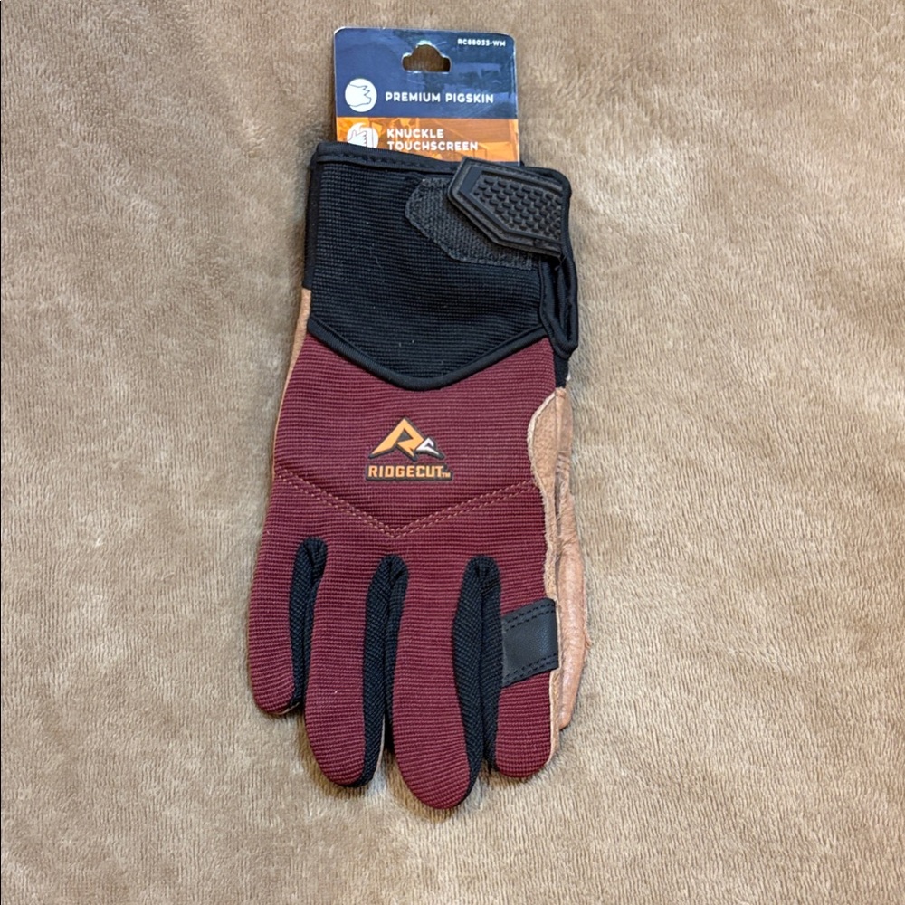 Women’s Medium Touchscreen Work Gloves - Black, Maroon and Tan